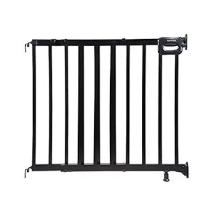 Summer Infant Deluxe Stairway Simple to Secure Safety Pet and Baby Gate,30'-48' Wide, 32' Tall, Install on Wall or Banister in Doorway or Stairway,Hardware Mount, Auto Close Walk-Thru Door-Black Wood