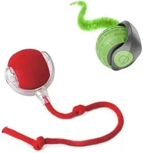 Interactive Cat Ball Toy – Smart Rolling Pet Ball with Obstacle Avoidance, USB Rechargeable, Cord Tail Design – Fun Enrichment Toy for Indoor Cats & Small Dogs (Green + Red)