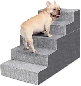 Heeyoo Dog Stairs for Small Dogs,5-Step Dog Steps for High Bed and Couch, High-Density Foam Pet Steps with Supporting Board, Non-Slip Removable Washable Cover, Grey