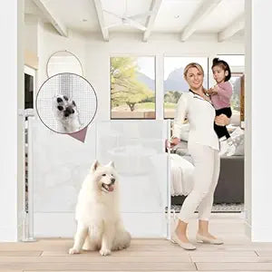 Reinforced 41 Inch Extra Tall Pet Gate 55 Inch Wide Retractable Baby Gates with Support Rods – Prevents Crawling Under, Outdoor Tall Baby Gates for Dogs Indoor Dog Gates for Doorways, White