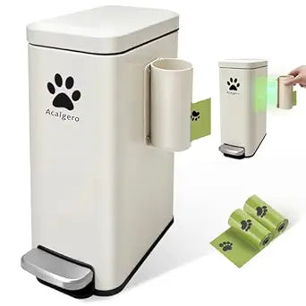 Dog Poop Trash Can Outside with Magnetic Bag Dispenser-Metal Dog Waste Container Odor Control- Rust Proof& Waterproof-Outdoor Waste Trash Can with Lid-Garbage Can&Foot Pedal-Pet Poop Bucket Soft Close