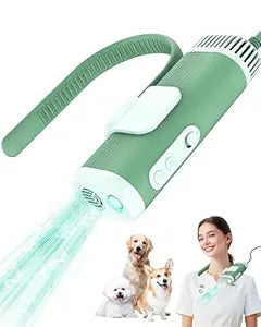 Hands-Free Dog Hair Dryer – Neck Dryer for Pet Grooming for Small & Medium Dogs Cats, Fast Drying, Low Noise, Adjustable Heat & Speed, Portable (Green)