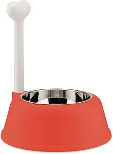 Alessi AMMI02 RO Lupita Dog bowl in thermoplastic resin with 18/10 stainless steel insert, Red Orange