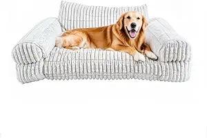 Cute Couch for Pets, Fluffy Pets Sofa with Soft Corduroy Fleece, Supportive Pet Sofa with Non-Slip Bottom, 40inch, Cream