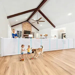 236'' Retractable Baby Gates Extra Wide 42" Tall White Mesh Dog Child Pet Safety 20 Foot Indoor Outdoor Retractable Gate for Decks, Garages, Patios, Doorways, Stairs with Reinforcement Strips