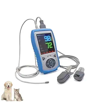 Vet Handheld Monitor with 2.8" LCD, Pet Vital Signs Monitor for SpO2 / Heart Rate/TEMP, Rechargeable Battery - Veterinary Use for Dogs, Cats, Horses (Blue Case)