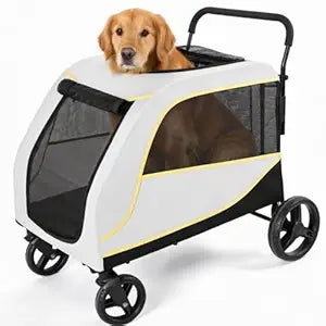 3.6x2.3x3.5Ft All-Terrain Dog Stroller for Large and Medium Pets, Compact Fold Dual Entry Wagon with One-Foot Brake and Breathable Mesh, Supports Up to 176 Lbs