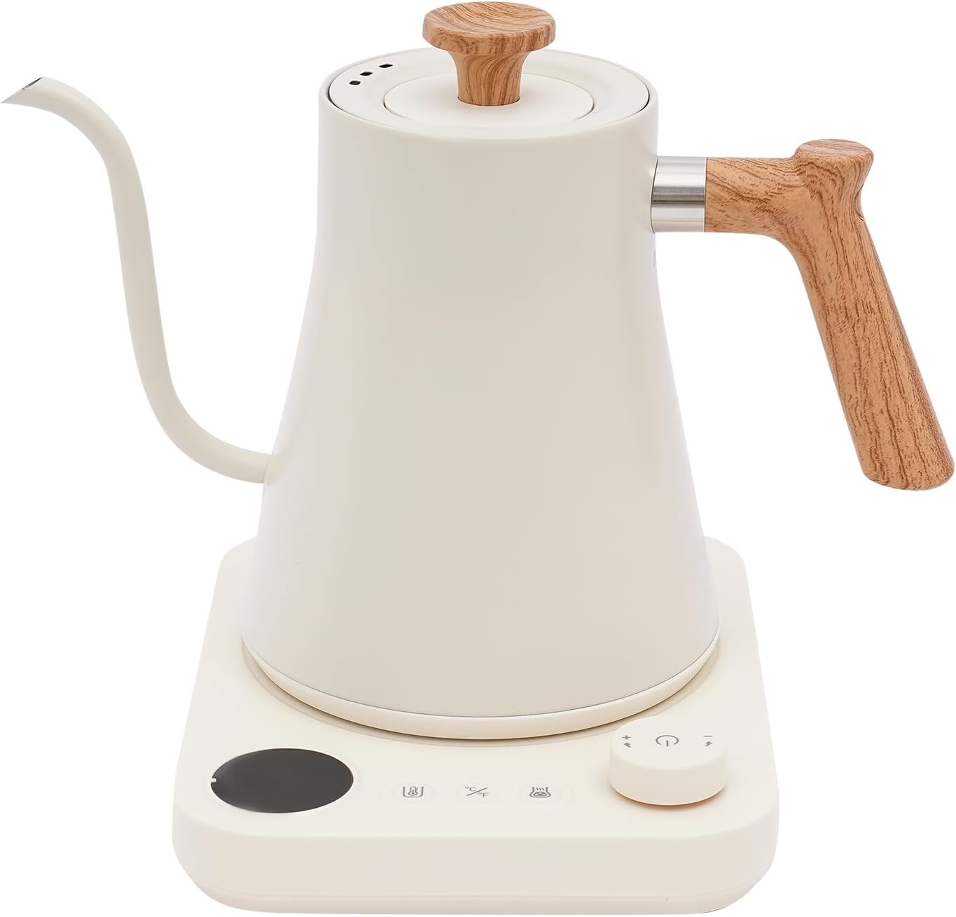 Electric Gooseneck Kettle, 1200W 0.9L Quick Heating Electric Kettles with LCD Screen Stainless Steel Inner Timing Constant Temperature Suitable for Home Offices Hotels Restaurants (White)