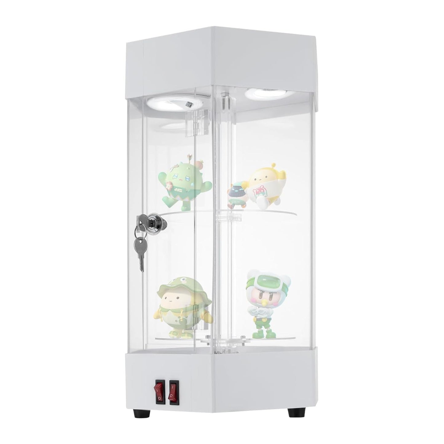 360° Electric Jewelry Rotating Clear Display Case, Rotating Jewelry Display Case Jewelry Counters 3W LED Lighting Double-Layer Structure Dual-Control Switch 360° Automatic Rotation
