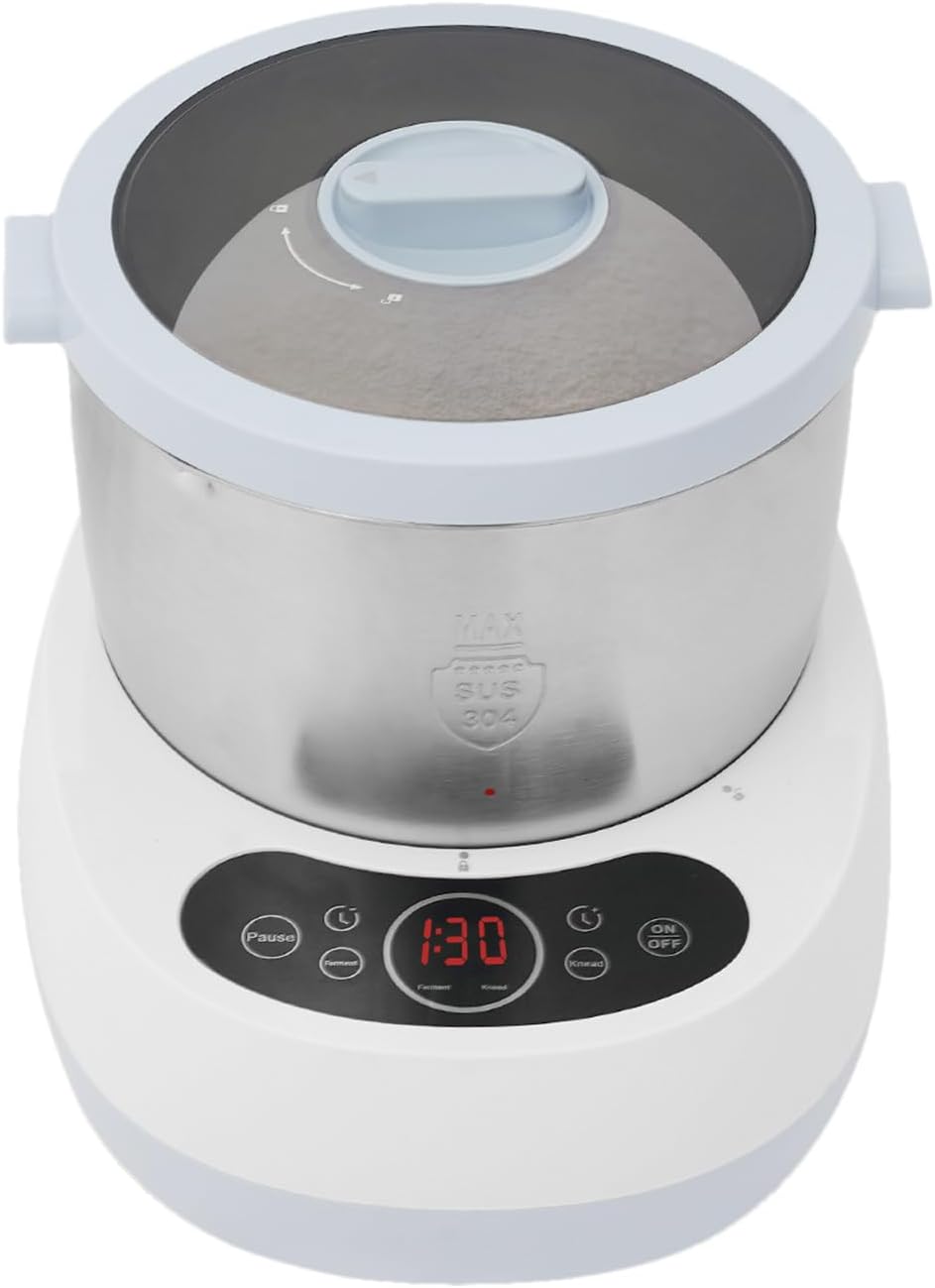 Electric Dough Maker with Ferment Function 4.5Qt(5L) Dough Mixer Machine for Bread and Pizza Dough, 304 Stainless Steel, Intelligent Timing, Visual Top Cover for Easy Add Water and flour