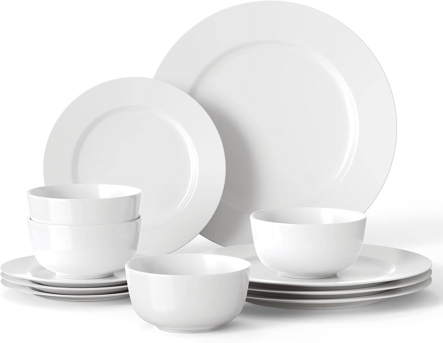 16 Pieces Plates and Bowls Sets, White Porcelain Dinnerware Sets, Ceramic Dishes Set Service for 4, White Kitchen Dinner Dining Ware Set