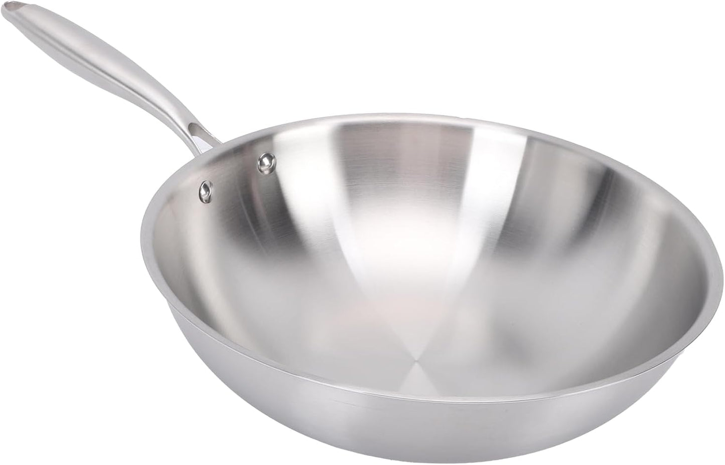 ASHATA 304 Stainless Steel Pow Wok with Handle, Nonstick Stir Fry Pan Wok Cookware for Gas and Electric Stovetops (32CM)