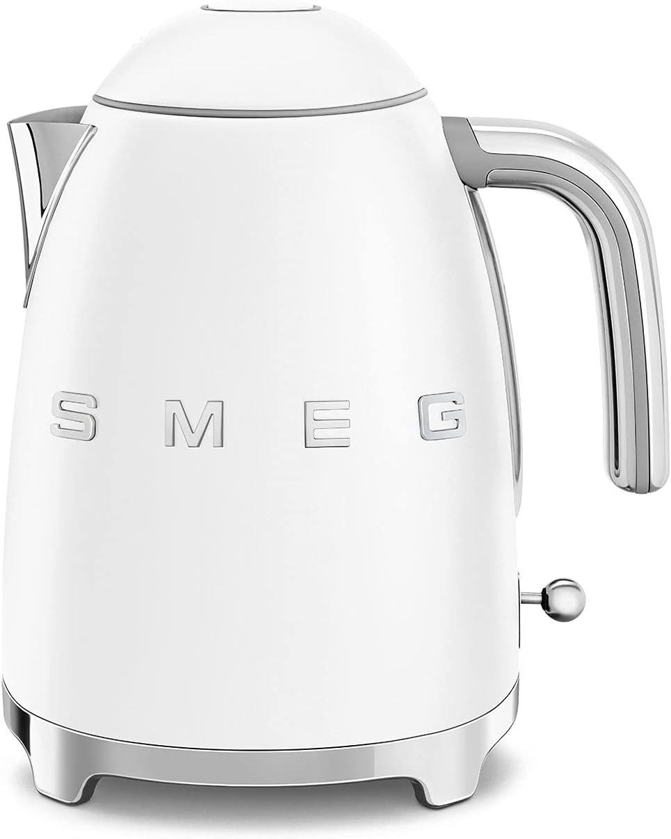 SMEG 50's Retro Style 7 Cup Electric Water Kettle with Automatic Shutoff, Removable Base, and Water Indicator, KLF03WHUS, White