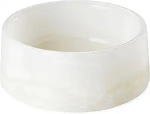 Marble Pet Bowl – Modern Luxury Dog or Cat Bowl, Handcrafted Natural Stone, Non-Slip, Heavyweight, Designer Elevated Food or Water Dish for Small Pets (Mykonos)