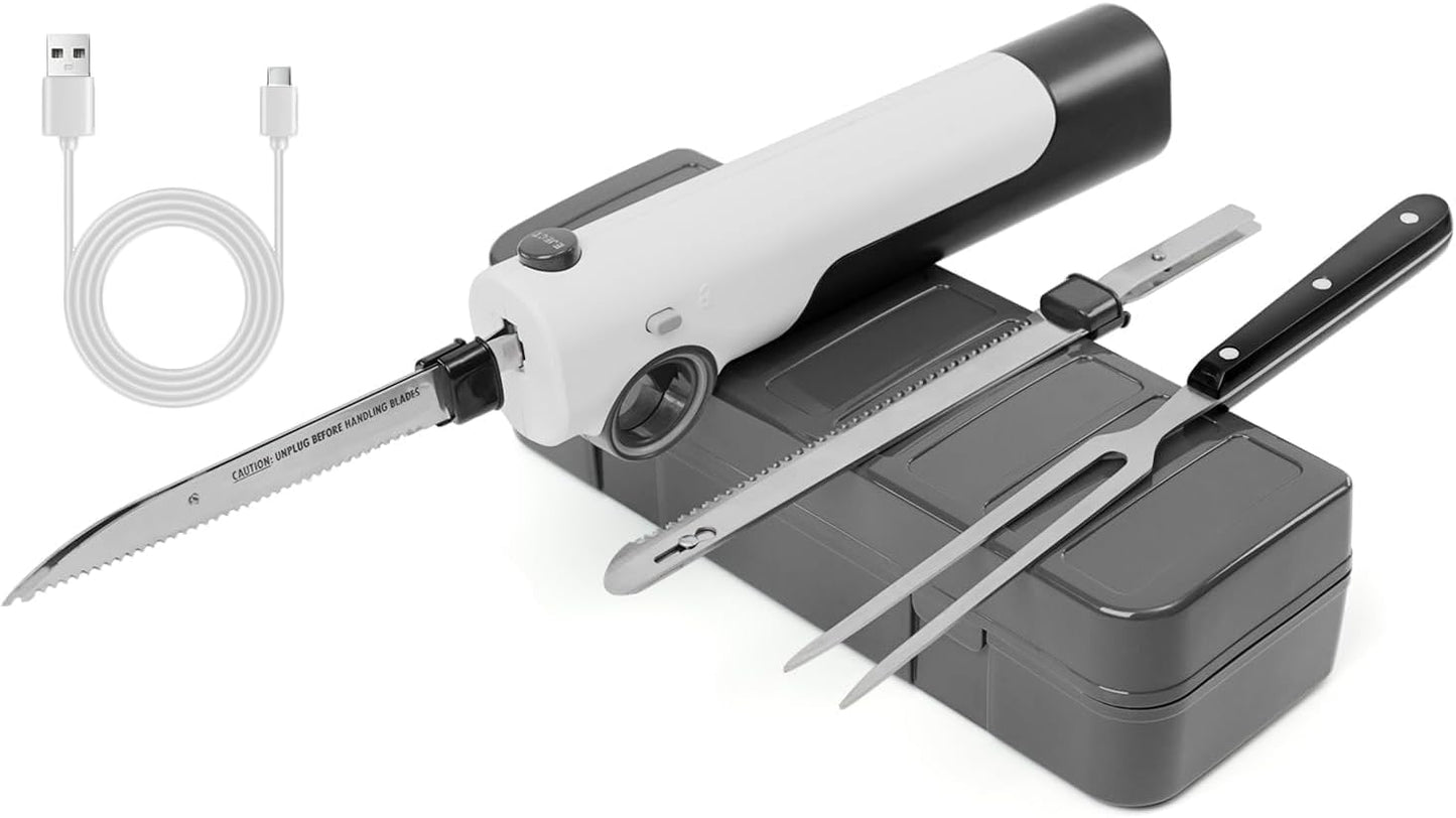 Cordless Electric Knife Rechargeable, Electric Carving Knife for Carving Meats, Poultry, Bread, Crafting Foam, Serving Fork Included