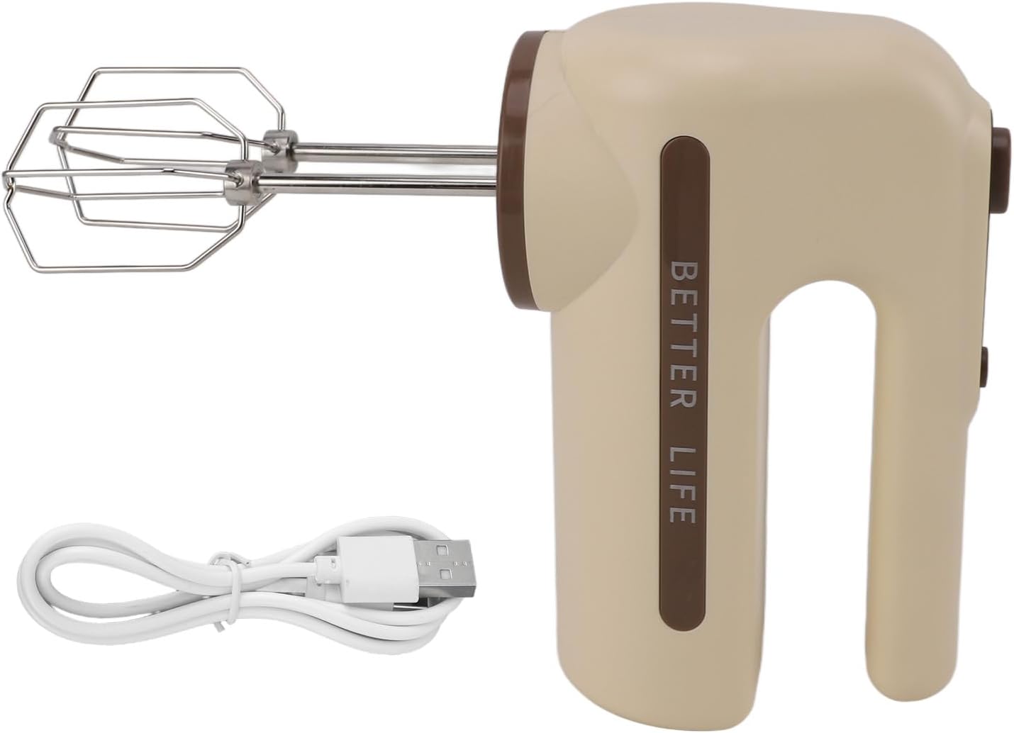 Khaki Household Cordless Electric Hand Mixer, 5 Speed With Stainless Steel Whisk, Usb Charging, Powerful Motor, Settings, For Baking, Cream, Batter, And More