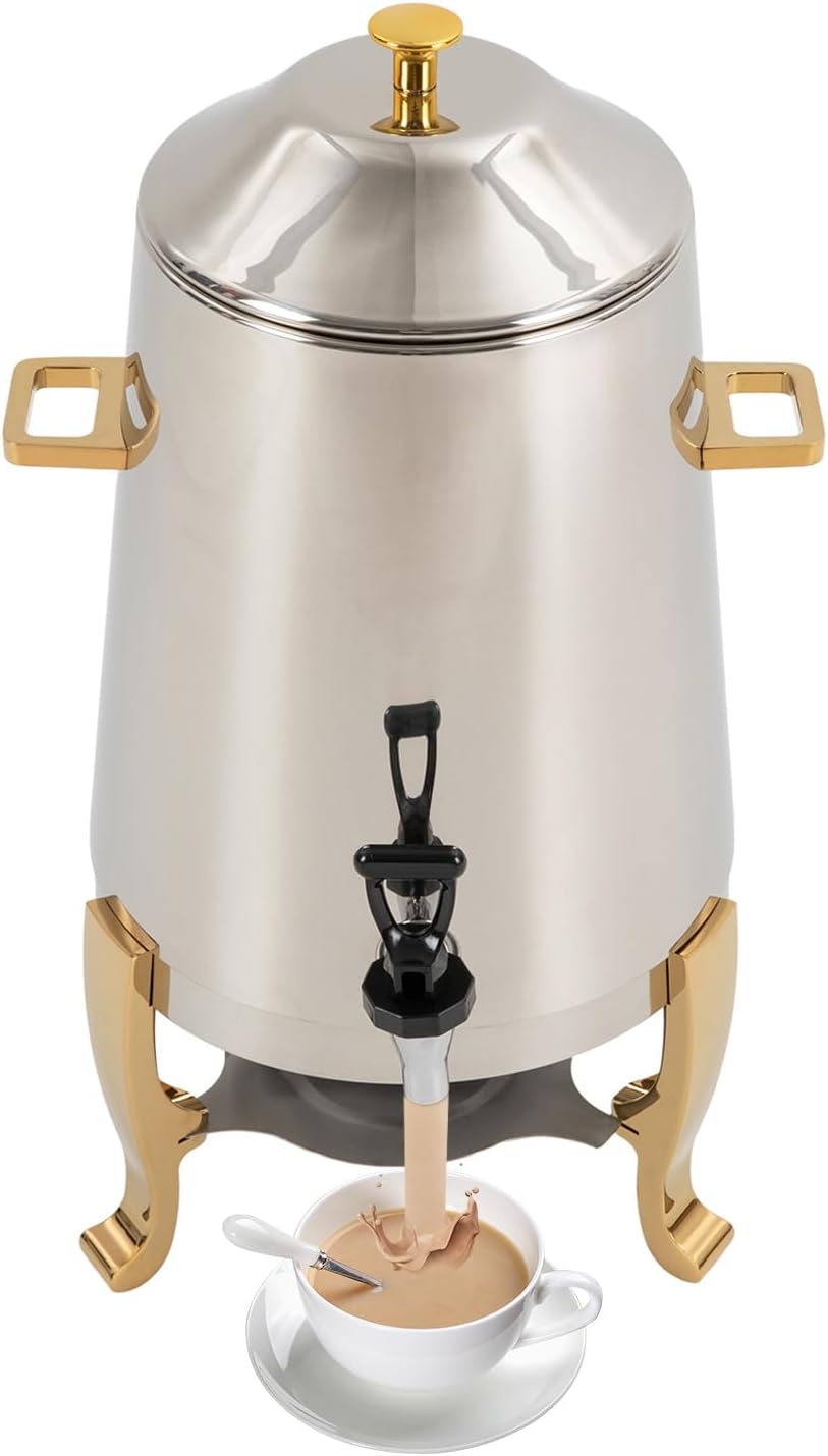 13L Hot Beverage Dispenser, Stainless Steel Coffee Urn Electric Hot Drinks Dispenser with 95-185℉ Heating Board & Fuel Tray for Party Even Buffet Catering (Gold - Fuel & Electric Heating)