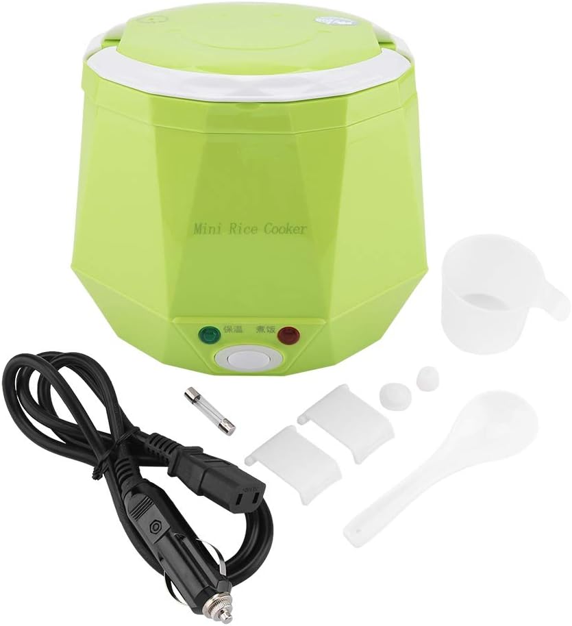 Electric Rice Cooker,Portable Electric Car Truck Food Steamer,Mini Travel Rice Cooker, 12V 100W 1.3 L Portable Meal Heater Food Warmer(Green)