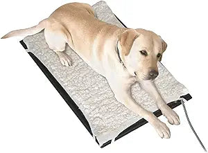 Farm Innovators Heated Pet Mat. 24" x 29" Hard Plastic Kennel Pad with Fleece Cover, 100W Mat for Dogs with Anti-Chew Cord Protector - Indoor Outdoor Use