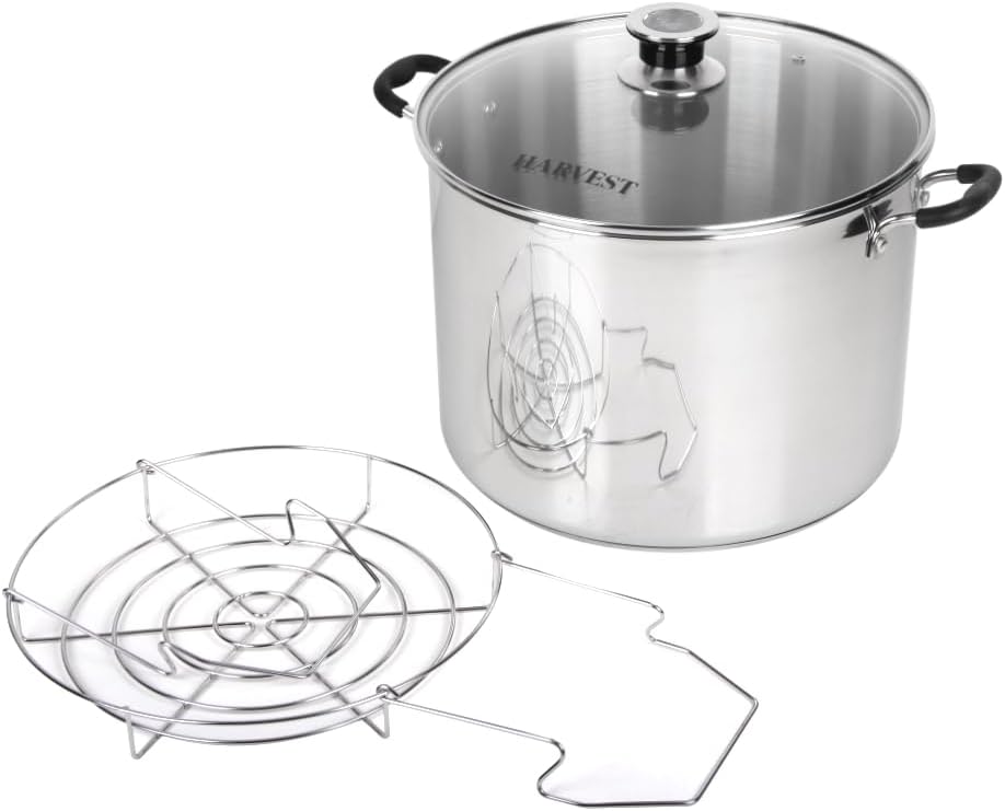 Harvest Stainless Steel 20 Qt Canning Pot with Rack | Water Bath or Steam Canning | Works on All Stovetops Including Induction, Glass, Gas (Stainless Steel Canner + Tools) (Stainless Steel Canner)