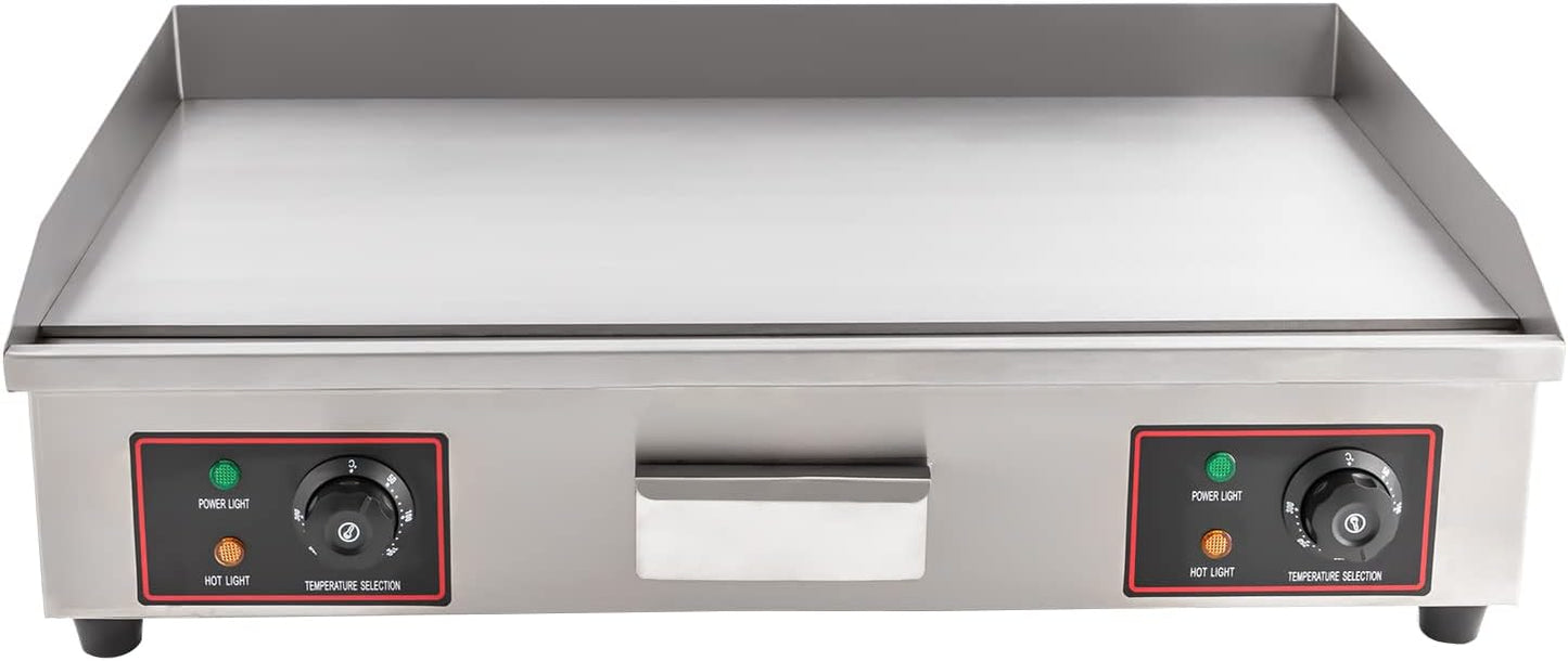 Commercial Electric Griddle, 3000W Stainless Steel Electric Griddle Countertop Flat Top Griddle with Adjustable Temperature Control 122-572℉ and arge cooking plate for Canteens Restaurant