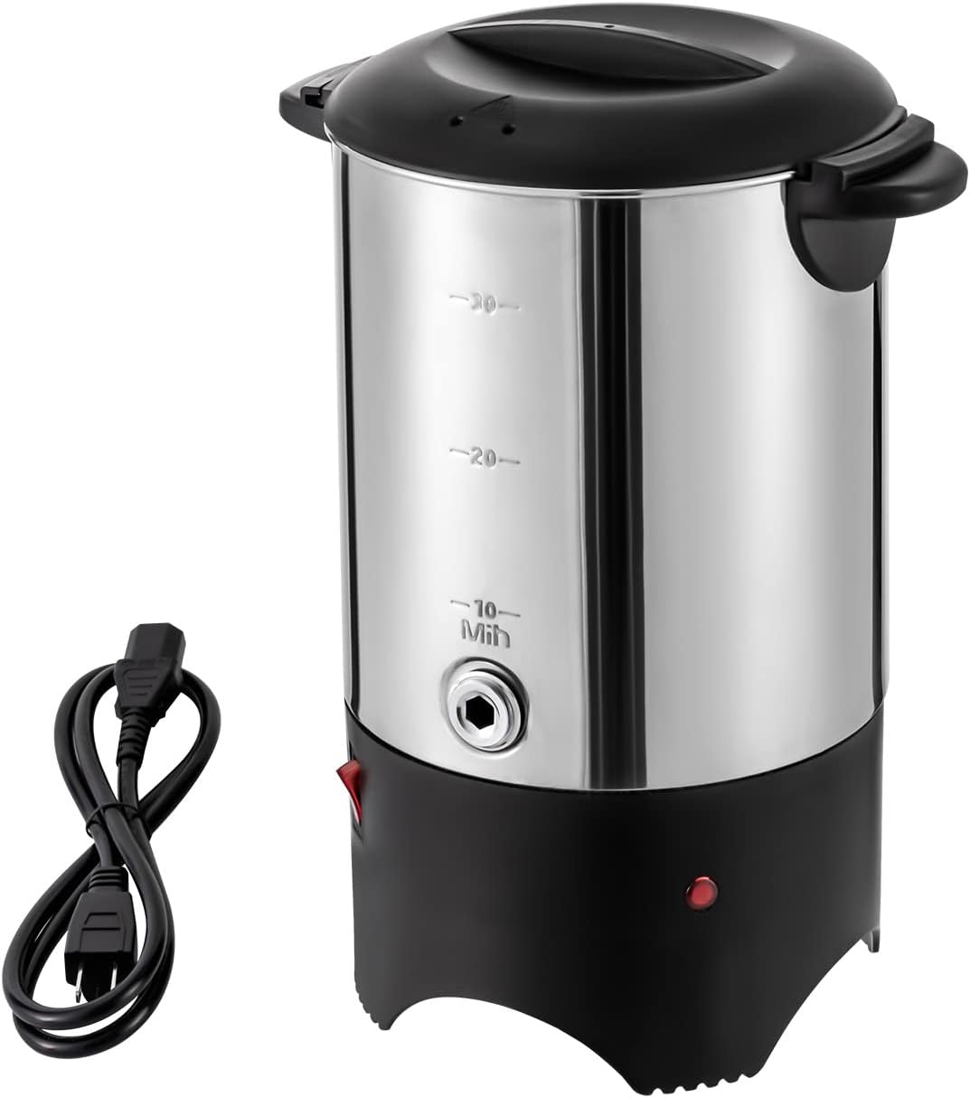 Stainless Steel Coffee Pot, 30-Cup Electric Coffee Maker, 5.2L 1000 Watt Rapid Heat Beverage Dispenser, Stainless Steel Coffee Maker with Removable Filter for Office, Hotel, Home(Silver)