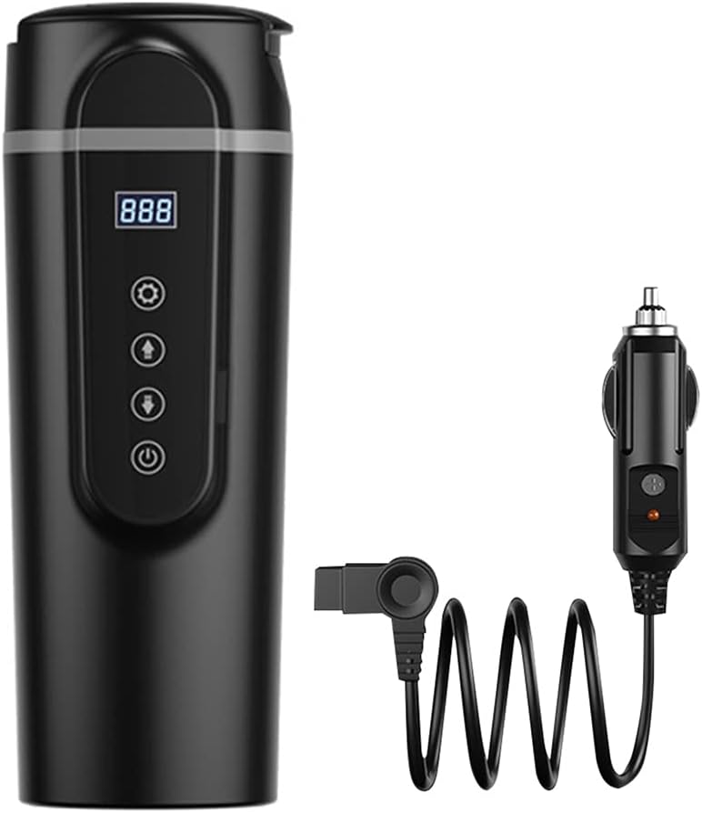 14 oz Electric Car Kettle Touch Tempeure Adjustment Control Water Cup Water Heating Cup Vacuum Flasks Thermoses Hot Coffee Thermal Mug for Most Cars Black