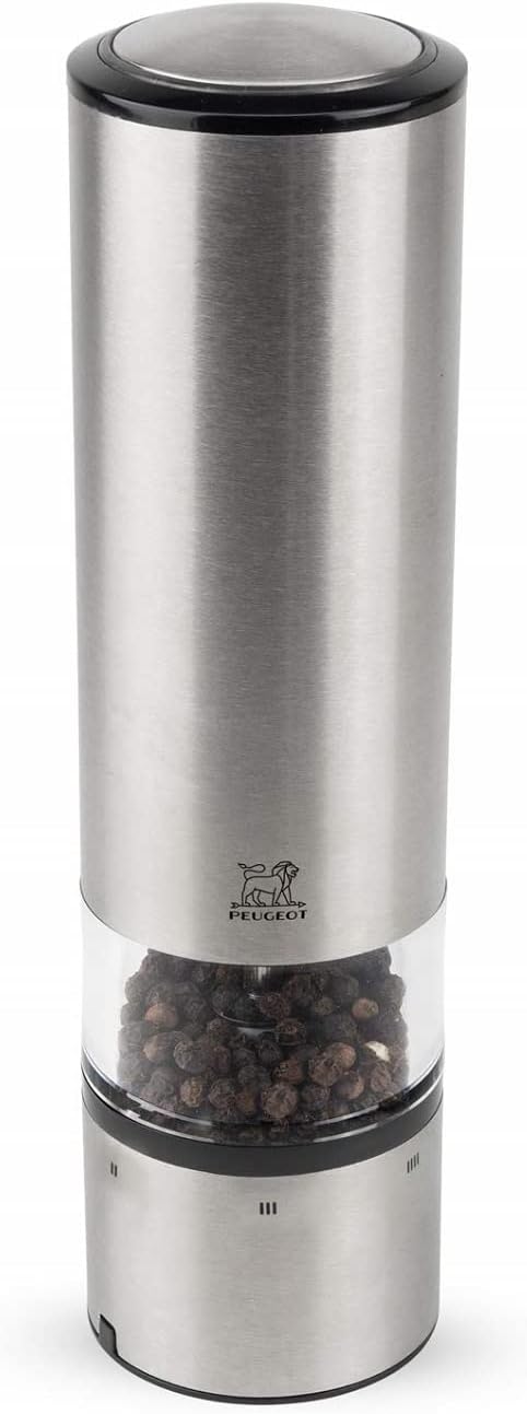 Peugeot - Elis Sense u'Select Electric Pepper Mill - Adjustable Grinder, Battery Powered - Blue LED Light, Stainless Steel, 8-inches