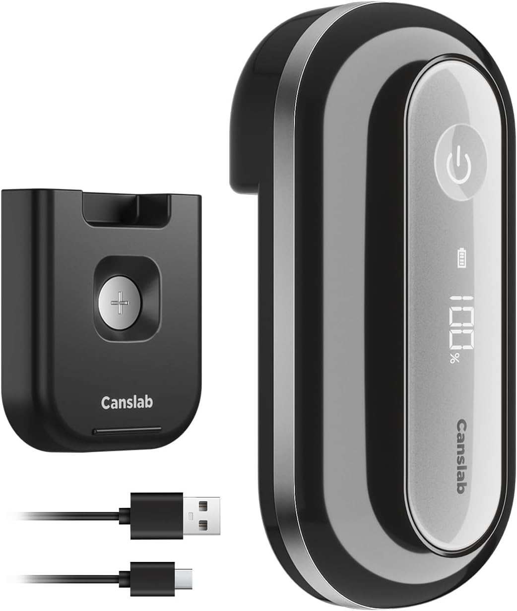 Canslab RETRO Electric Can Opener, Auto-Stop One-Touch Operation, USB Rechargeable with LED Battery Track, Side Cut Smooth Edge Can Opener for Seniors with Arthritis, Wall-Mountable Small Size, Black