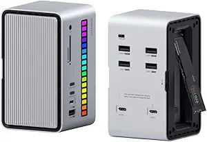 Hagibis USB C Docking Station with M.2 NVMe/SATA SSD Enclosure Adapter, LED Strip Light USB 3.2 Gen 2 (10 Gbps) to PCI-E M-Key/(B+M) Key Support UASP for NVMe/SATA SSDs for MacBook Pro