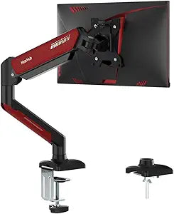 NearHub Gaming Monitor Mount for Computer Screen 13-32" and up to 22 lbs,360° Rotation,+90° to -45° Tilt,180° Swivel,with C Clamp and Grommet Base,Integrated Cable Management,75x75/100x100 VESA,RED