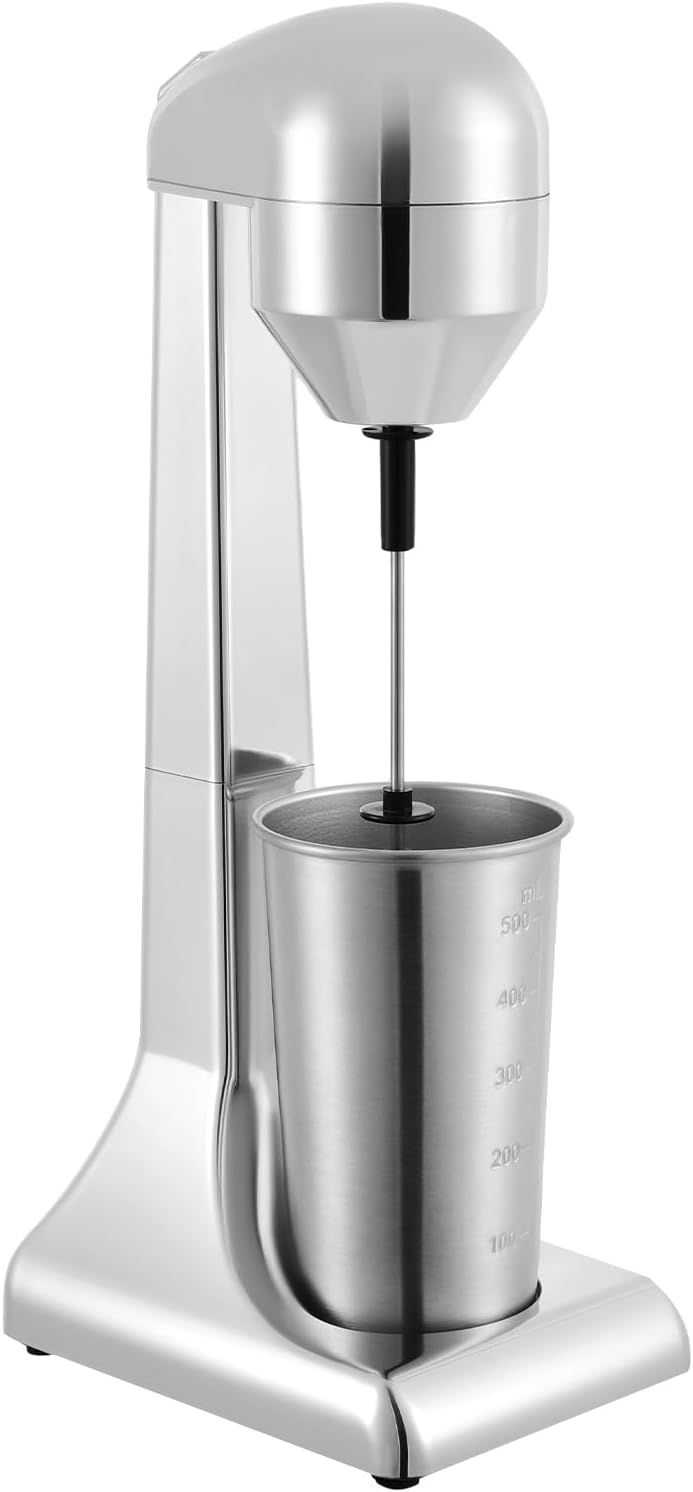 High-Speed Professional Milkshake Maker, 100W Electric Drink Mixer with 2 Speeds, 16.9oz Stainless Steel Cup for Shakes Smoothies Coffee Froth, Compact 7-Inch Countertop Design