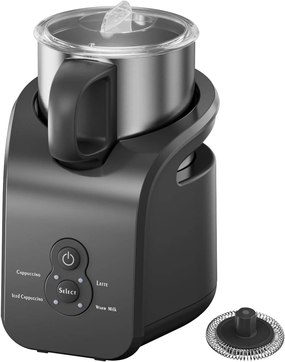 4-in-1 Milk Frother - Electric Steamer, Automatic Warm & Cold Cappuccino Foam Maker, 12.5oz Milk Warmer for Latte, Macchiato, Stainless Steel
