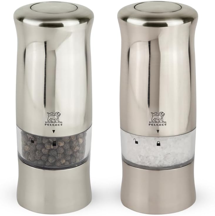 Peugeot - Zeli Electric Salt and Pepper Mill Set - Adjustable Grinder, Battery Powered - with Light, ABS With Brushed Metal Look, 5.5 inches