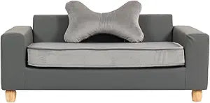 CRITTER SITTERS 43†Faux Leather Ped Bed in Dark Grey, Durable Washable Sofa Couch for Large Cats & Dogs, Must Have Essential Furniture Accessory for Kittens & Puppies