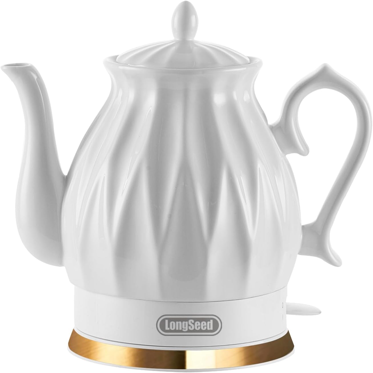 LONGSEED Ceramic Electric Kettle, 1.5L\/1200W Boil Water Quickly and Easily with Boil-Dry Protection Auto Shut Off, Detachable Swivel Base, Diamond Cut Glazed