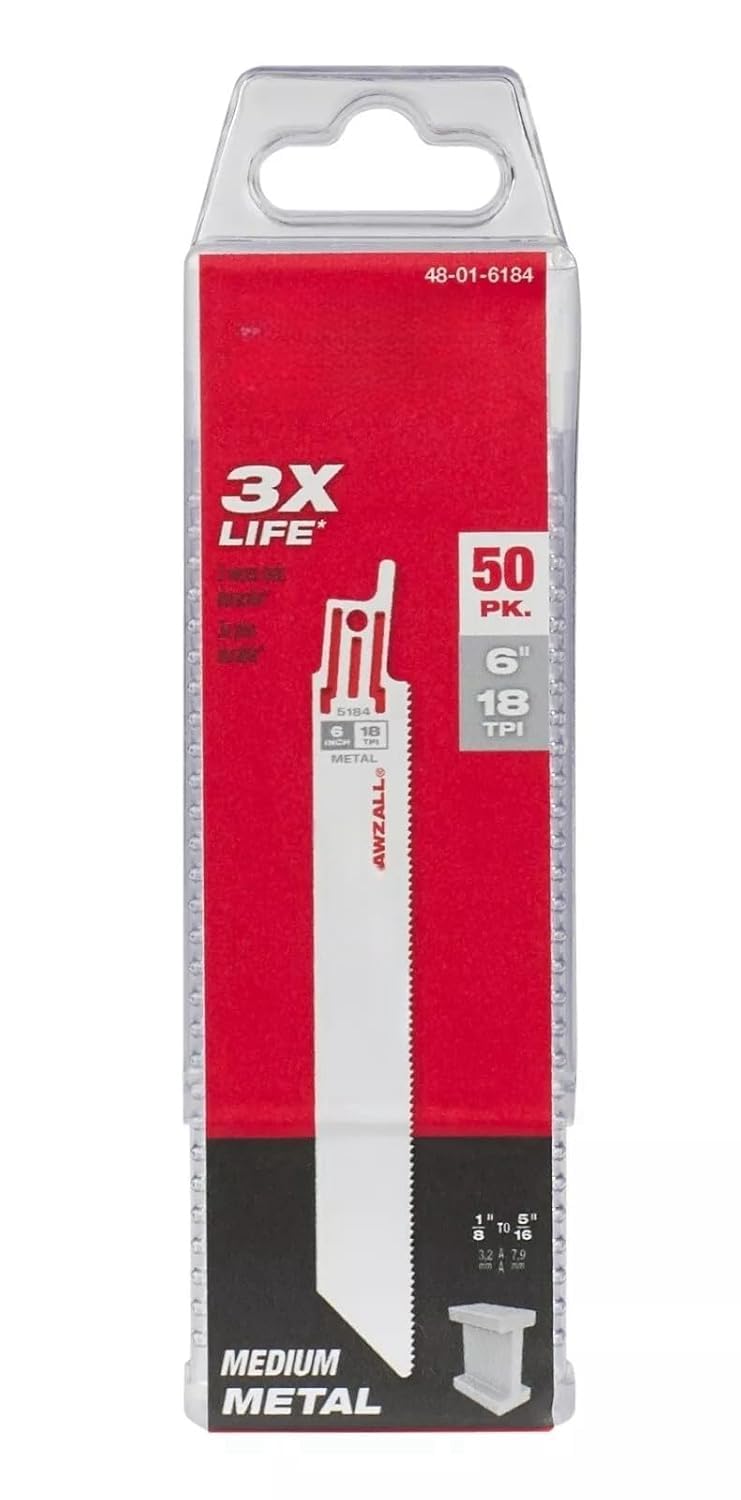 48-01-6184 Reciprocating Saw Blade 6 in. 18 TPI Thin Kerf Blades (50 Pk) for Milwaukee Tool