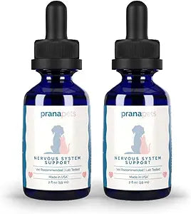 PranaPets Nervous System Support for Dogs and Cats | Herbal Formula Safely Aids in Reducing Nervousness, Involuntary Muscle Movements | Helps Support Brain & Nervous System - 2 Pack