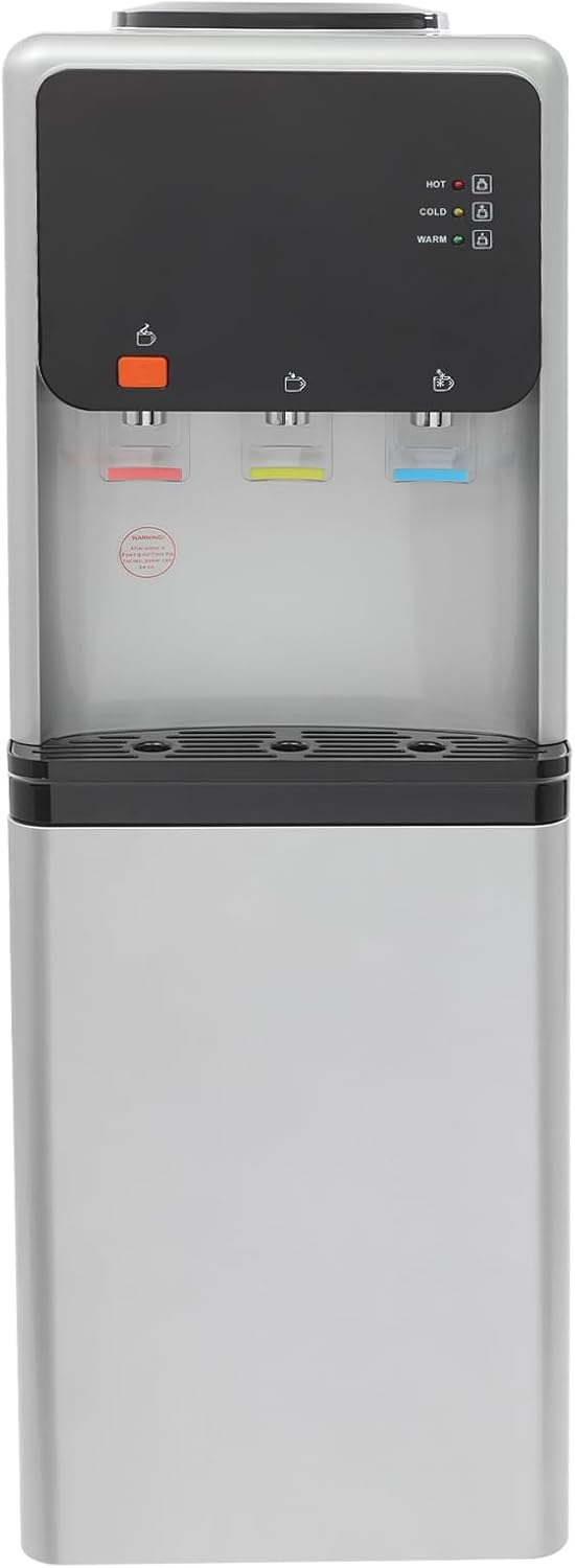 Top Loading Hot and Cold Water Dispenser, Water Cooler Dispenser for 3 or 5 Gallon Bottles, Water Machine with Safety Lock, Freestanding Electric Water Dispenser for Home Office School Gym (Silver)