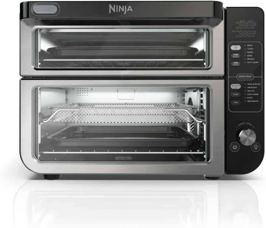 Ninja DCT401 12-in-1 Double Oven with FlexDoor, FlavorSeal & Smart Finish, Rapid Top Convection and Air Fry Bottom, Bake, Roast, Toast, Air Fry, Pizza and More, Stainless Steel (Renewed)