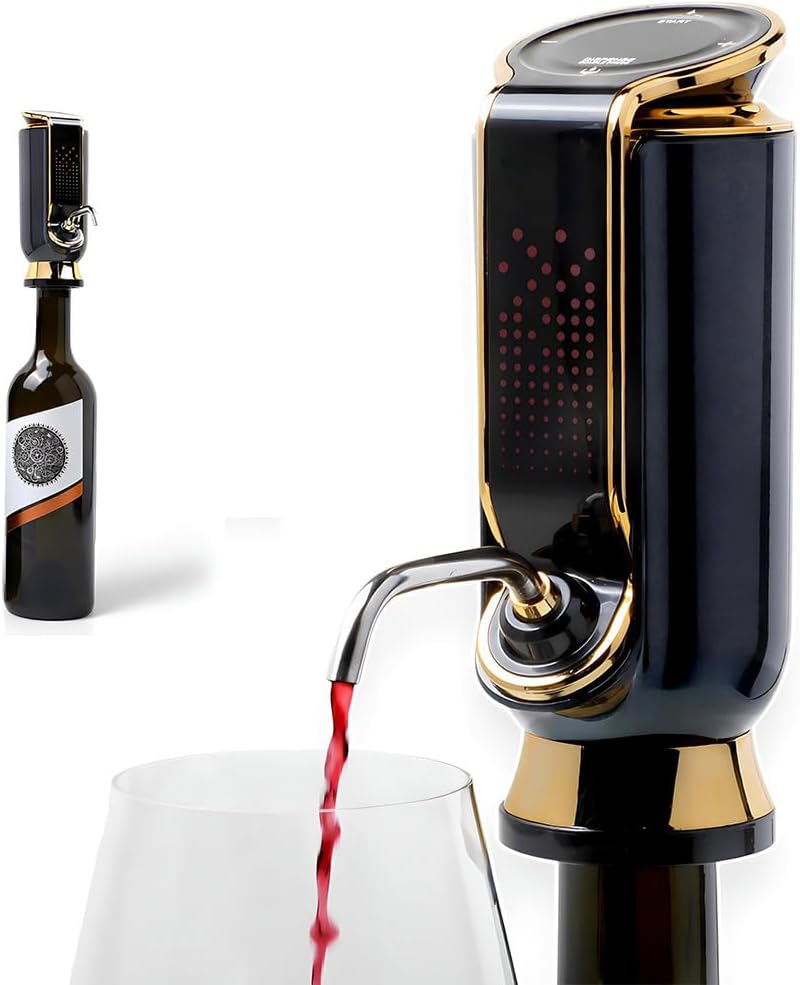 Luxurious 4-in-1 Electric Wine Aerator, Decanter, Dispenser & Vacuum Saver with LED Display - Wine Pourer Gift for Women and Wine Lovers (Black)