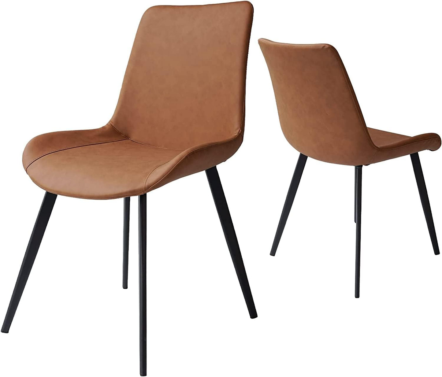 HIPIHOM Dining Chairs Set of 2, Modern Kitchen & Dining Room Chairs, Upholstered Faux Leather Cushion Seat and Sturdy Metal Legs (2 Brown Chairs)