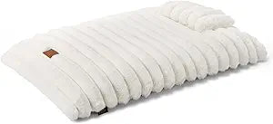 Town & Country Luxe CuddleTown Ribbed Bubble Stripe Pillow Crate Mat Pet Bed, Machine Washable Cover, Soft & Calming, Non-Slip Bottom, Cream, Medium 35"x24"x3"
