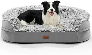 3.7 inch Thickened Orthopedic Dog Beds for Large Dogs, Supportive Dog Sofa Bed with 28D Egg-Crate Foam, Removable Washable Plush Cover, Waterproof Lining, Half-Round Design for Puppy, Senior Dog