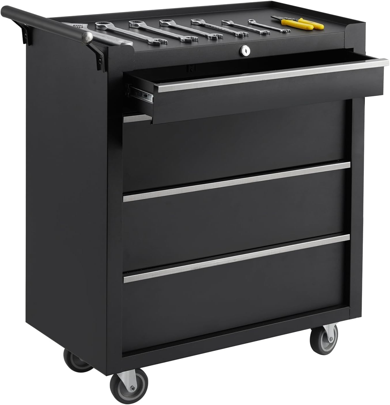 4-Drawer Tool Chest With Wheels, Rolling Tool Cart With Caster Wheels, Sliding Drawers and Protective Liner, Lockable Storage Cabinet for Garage, Workshop, Warehouse