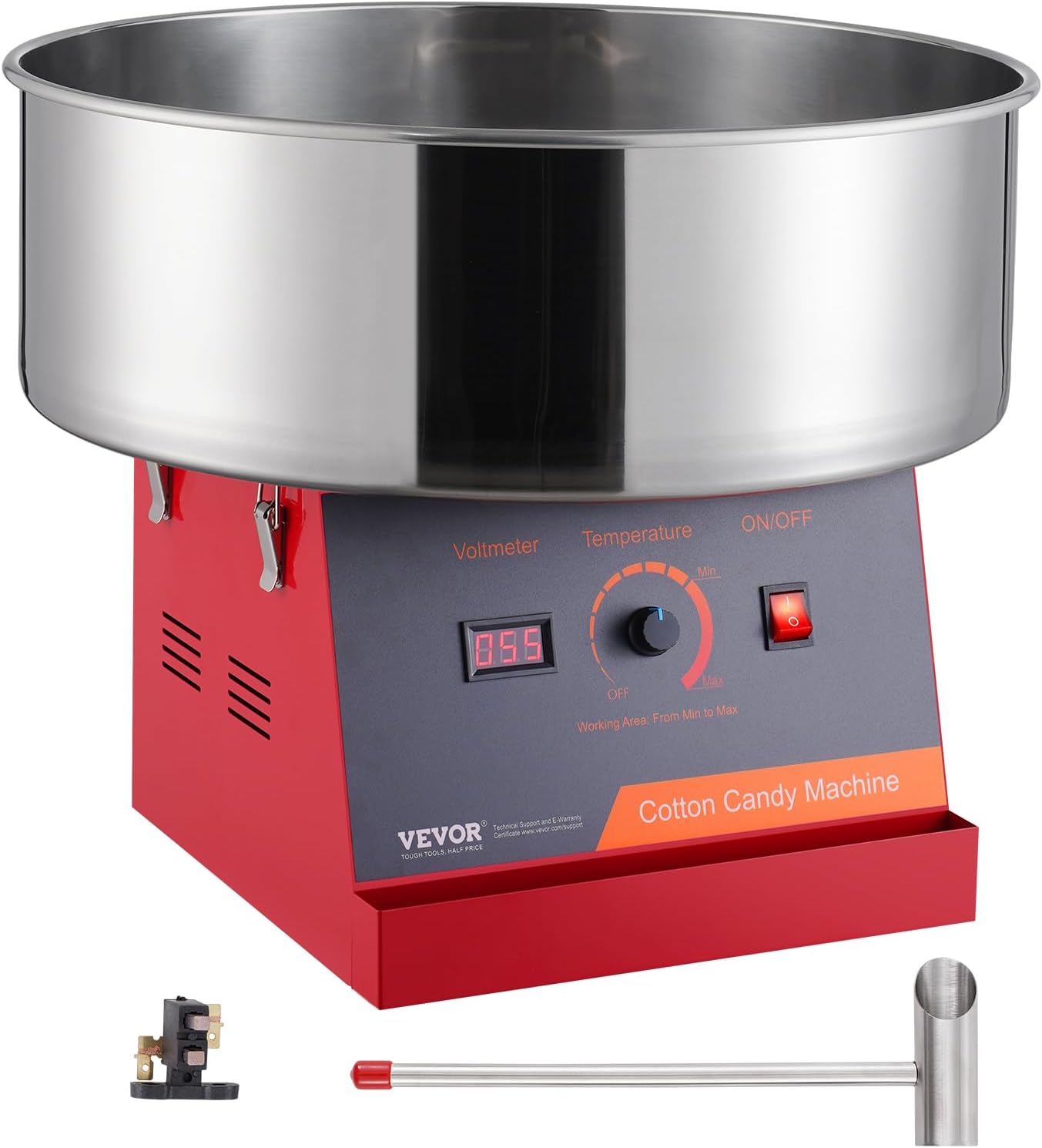 VEVOR Cotton Candy Machine Commercial, 1000W Electric Floss Maker with Stainless Steel Bowl, Sugar Scoop, Storage Drawer, Perfect for Home, Carnival, Kids Birthday, Family Party, Red