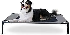 K&H Pet Products Outdoor Elevated Dog Cot, Breathable Cooling Elevated Cot Hammock Pet Bed for Large Dogs, Washable Mesh Cover, Raised Metal Frame, Collapsible, Portable - Large 42 X 30in Gray