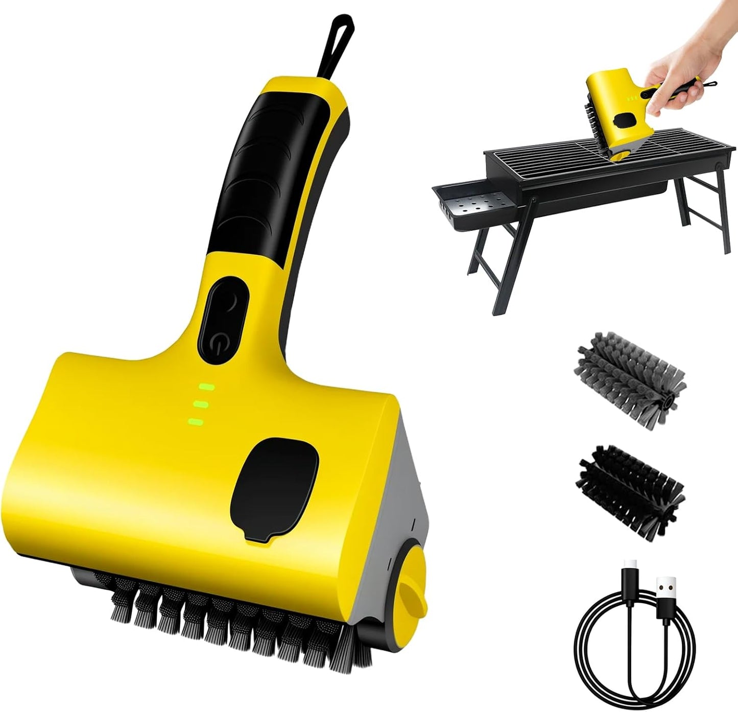 Electric Grill Cleaner Bristle Free, 2025 New Cordless & Rechargeable Grill Up Brush, 360° Rotating Cleaning Brush with Replacement Bristles for Outdoor Barbecue Shelves (1 Set)