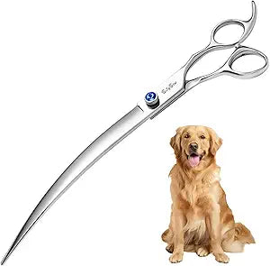 9inch Curved Dog Grooming Scissors Professional, VG10 Stainless Steel Sharp Dog Scissors for Grooming, 30° Bend Ergonomic Pet Trimming Shears for Dogs Cats Groomer, Heavy Duty with CNC Screw Blunt Tip