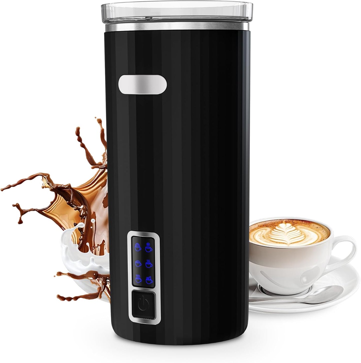 Kismile Milk Frother, 6-in-1 Electric Milk Steamer with Stainless Steel Inner Tank,Automatic Warm and Cold Foam Maker for Latte, Cappuccinos, Macchiato(Black)